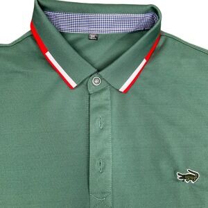 Lacoste Polo Shirt Mens 44"/8 Green Ice Crocodile Short Sleeve Patriotic Tipped